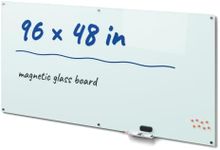Magnetic Glass Whiteboard, 96 x 48 in, White
