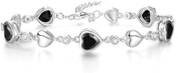 Carleen October Birthstone Bracelet Sterling Silver Black Tourmaline Bracelet for Women Heart Station Tennis Bracelet Jewelry Gifts for Women