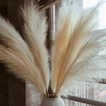 Faux Beige Pampas Grass Decor Tall, 8pcs 43.3" Large Pompas Floral, Fluffy Artificial Fake Feather Flowers for Boho Wedding Decor,18 Branches Each Stem, Large Long