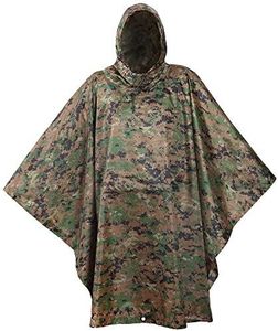 USGI Industries Military Style Poncho Multi Use Rip Stop Camouflage Rain Poncho, Marpat, One size