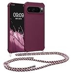 kwmobile Crossbody Case Compatible with Google Pixel 9 / Pixel 9 Pro Case - TPU Silicone Cover with Strap - Bordeaux Violet