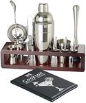 Modern Mixology Cocktail Shaker Set - 24 Piece Stainless Steel Bartender Drink Kit & Stand for Home Bar, Perfect for Drink Mixing at Home, Plus Cocktail Recipe Book