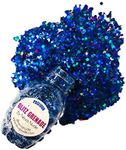 Neva Nude Face and Body Glitter Keychain - Chunky Loose Glitter for Festivals, Raves, and More | Cosmetic Grade | Super Sparkly (Poseidon Deep Blue Holographic Glitz Grenade)