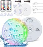 Qoolife Rechargeable Submersible Pool Lights with Remote, Waterproof Underwater Charging Battery Operated Controlled 25 Color Changing LED with Magnet Floating Lights Pool Pond Decoration (2 Pack)