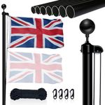 NQ 20FT (6M) Flag Poles for Garden, Sectional Heavy Duty Aluminum Flag Pole Kit with UK Flag, Flag Pole Topper, Flagpole Rope, Outdoor in Ground Flag Pole for Yard Residential, Commercial Use(Black)