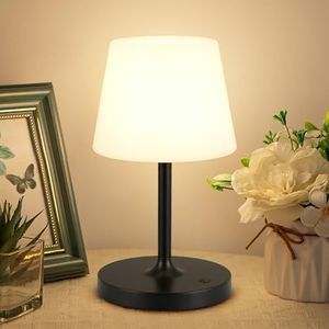Kakanuo Black Cordless Shower Lamp Waterproof, Rechargeable Cordless Lamp with 4000mAh Battery, Touch Dimmable Table Lamp for Outdoor, Kitchen, Bathroom, Camping, Patio, IP54