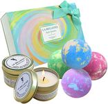 LA BELLEFÉE Bath Bombs and Scented Candles Gift Set Perfect for Bubble & Spa Bath Gift Idea for Christmas, Birthday Gift, Women, Best Friends, Girlfriend (4 x 112 g Bath Bombs and 2 x Scented Candles)