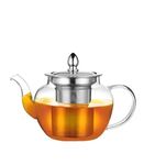 PluieSoleil Round Glass Tea Pot Borosilicate Glass Teapot with Tea Filter,Small Teapots for 2,Glass Teapot for Gas Stove for Lose Tea/Coffee (600ML)