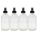 Cornucopia 8-Ounce Clear Glass Fine Mist Spray Bottles (4-Pack); Boston Round w/Atomizer Spritzers for Aromatherapy, Perfume, Cologne, DIY & More