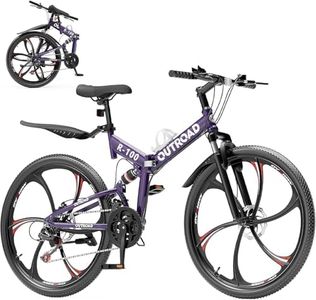 Max4out 26 Inch Folding Mountain Bike, 21 Speed Full Suspension Bicycle with High-Carbon Steel, Dual Disc Brake Non-Slip Quick Release tire MTB for Adults/Men/Women,Purple