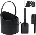 Poofzy Ash Bucket for Fireplace, 2.6 Gallon Metal Fireplace Bucket for Ashes, Includes Shovel, Broom and Gloves for Wood Stove, Fireplace and Fire Pit