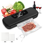 Veetop Vacuum Sealer, Automatic Food Vacuum Sealing Machine with Dry and Moist Sealing Mode, Includes 40 Vacuum Bags for Meat, Vegetables, Fruit, Nuts,Wine(Black)