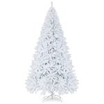 Goplus White Artificial Christmas Tree, 9ft Premium Unlit Hinged Spruce Full Tree, with Metal Stand, Easy Assembly, for Indoor and Outdoor Use