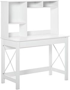 HOMCOM Bureau bibliothèque 2 en 1-3 niches 4 espaces de Rangement - Panneaux Particules métal Blanc, Contemporain, 105x50x137cm