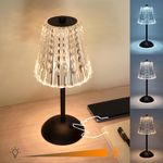 Amingulry Cordless Table Lamp, 4000mAh Rechargeable Battery Operated Lamp, 3 Color Modes & Stepless Dimmable LED Touch Lamp, Portable Crystal Metal Beside Lamps for Bedroom Restaurant Outdoor(Black)