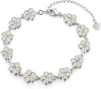 CiNily Adjustable Tennis Bracelet-Oval or Flower Shape White Gold/Sterling Silver Plated Opal Bracelet for Women Girls Gemstone Bracelets, 8 5 inch, Stone, Created Opal