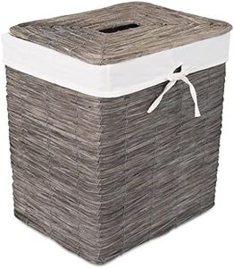 BirdRock Home Laundry Hamper with Lid & Removable Liner - Rustic Woven Wood Peel Clothes Storage Bin - Decorative Laundry Basket for Laundry/Dirty Clothes in Bathroom, Bedroom & Laundry Room - Grey