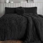 Rohi Luxury Faux Fur Duvet Cover Set – Ultra Soft Cuddly Long Pile Teddy Fleece Bedding Set – Warm, Breathable & Hypoallergenic Faux Fur Bedding Set – (Black, Double)