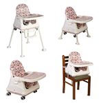 LuvLap 4 in1 High Chair for Baby/Kids, Toddler Feeding Booster Seat with Wheels, 3 Height adjustments, with Cushion, 6 month to 3 years, Portable (Pink)