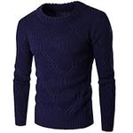 WSLCN Mens Basic Crew Neck Coton Sweater Cable Thick Knitting Jumper Warm Pullover Winter Dark Blue UK M (Asian XL)