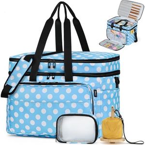 IBFUN 3PCS Crochet Bag with Wrist Yarn Holder, Large Yarn Storage Tote Waterproof Knitting Bag Organizer with Adjustable Strap for Hooks, Needles (Up to 14"), Accessories, Crochet Lovers, Tangle-Free