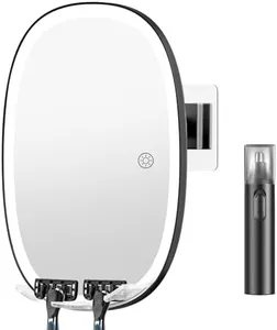 COSMIRROR Shower Mirror Fogless for Shaving Included Ear and Nose Hair Trimmer, No-Drilling, 3-Color Dimmable Lights, Larger Anti-Fog Shower Mirror with Light for Men and Women