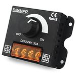 Hexonix PWM LED Strip Dimmer Controller DC 12V–24V, 30A Stepless Brightness Control with ON/Off Knob for Single-Color LED Strips