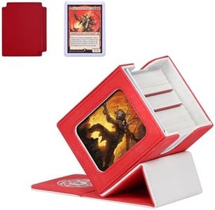 Infinity Guard MTG Deck Box with Commander Display for 120+ Single Sleeved Cards, Denim Magnetic Card Storage Box Fits for TCG CCG Magic Cards (Red&White)