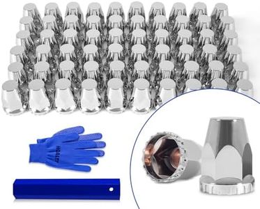 HQALTY 60Pcs Lug Nut Covers 33mm Flat Top Thread-on Nut Covers for Semi Trucks ABS Chrome Plastic Nut Covers with 1 Pair of Gloves and 1 Cover Puller