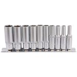 Draper 10 Piece 1/4" Deep Socket Set | 6 Point Hex Socket | Square Drive Hand Tools | Chrome Vanadium Steel Wrench Accessory | Metal Rail | 16399