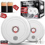 2Pcs Optical Smoke Alarms For Home with 10 Year Life and 5 Year Battery Life, Smoke Alarm Passed En14064 Standard, Smoke Detector & Fire Alarms For Home Smoke alarms for home Office Etc Smoke Alarm