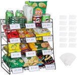 4-Tier Black Stackable Candy Display Rack, Snack Organizer For Countertop, Stores, Offices with 12 Signs and 30 Labels (Black-1 Pack)