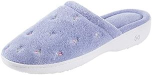 Isotoner Women's Signature Terry Floral Embroidered Clog Slipper, Periwinkle, 5.5-6