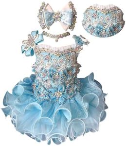 Jenniferwu Baby Girl Pageant Dress Handmade Beaded Dresses Toddler Pageant Girl's Princess Dress, Blue, 3 Years