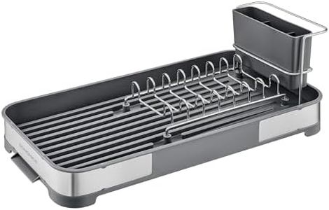 SONGMICS Abtropfgestell klein, Geschirr-Abtropfgestell für Spüle, Abtropfständer, Abtropfgitter Edelstahl, Abtropfschale, Besteckhalter, Tassenhalter rostfrei, für Geschirr, silbern-grau KCS034G01