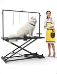 50' Professional Electric Dog Grooming Table Heavy Duty, Height Adjustable Pet Grooming Table with Leveling Wheels, Dog Grooming Arm, Non-Slip Tabletop and Tool Organizer Dog Grooming Station (Black)