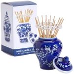 Two's Company Bamboo and Rose Mini Ginger Jar with 20 Bamboo Picks in Gift Box Assorted 3