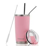 DSCVR 20oz Thermal Shield Travel Tumbler (Pink) - Unbreakable Lid and Straws, Stainless Steel, Double Wall Insulated, Spill Proof