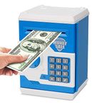 Revanom Electronic Piggy Bank, Mini ATM Password Money Bank Cash Coins Saving Box for Kids, Cartoon Safe Bank Box Perfect Toy Gifts for Boys Girls (Blue)