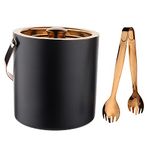 STEREN IMPEX Double Wall PVD Coated Ice Bucket with Tong (Black, Copper)