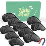 Golf Iron Headcovers Synthetic Leather Magnetic Closure 10 Pcs, Golf Club Head Covers Double Side Number Lightweight Protection, Fit All Brands Available Set for Sport Outdoor (Black)