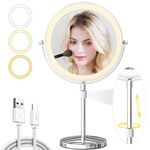 9in Vanity Mirror with Lights, Rechargeable 5000mAh Lighted Makeup Mirror, 1X/20X Double Sided Magnifying Mirror, 360° Rotate, 3 Color Lights, Brightness Adjustable with 60 LEDs,Up to 3800lux, Silvery