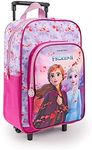 PERLETTI Disney Frozen 2 Carry On Backpack for Little Girls with Pocket - Kids Rucksack with Wheels for Kindergarten and Travel - Backpack for Children Princesses Anna Elsa Purple Pink - 36x25x12 cm