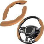 BenLoc Suede Steering Wheel Cover, Universal Alcantara Steering Wheel Cover Protector, Segmented Non-Slip Soft Car Wheel Cover (Alcantara Light Brown)