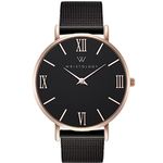 Wristology 29 Options - Maxi Leather Band Roman Numerals Boyfriend Watch - Interchangeable Genuine Leather Strap - Large Easy to Read Analog Face for Women or Men, Black Metal Mesh, Stella
