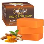 PIPIHUA Kojic Acid Soap, Turmeric Soap Bars, Gentle Soap for Acne with Collagen, Turmeric, Hyaluronic Acid with a Foaming Net(3x100g)