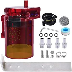 SPEEDWOW Universal Oil Catch Can Tank Filter Baffled With Hose Kit （Red）
