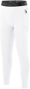 RIKUAOU Boys Compression Pants Leggings, Youth Athletic Quick Dry Tights Football, Base Layer Spandex Sports with Pocket White