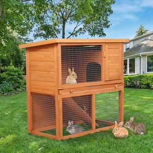 PaWz Rabbit Hutch Chicken Coop Wooden Pet House Outdoor Large, Coops Wooden Pet House Run Cage Walk Guinea Pig Bunny Chook, 2 Storey Metal Doors Stairs Weatherproof
