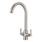 Peppermint Brushed Nickel Kitchen Tap Monobloc Dual Lever Kitchen Mixer Tap Brushed Steel Kitchen Sink Taps Mixer Swan Neck Twin Lever Kitchen Faucet